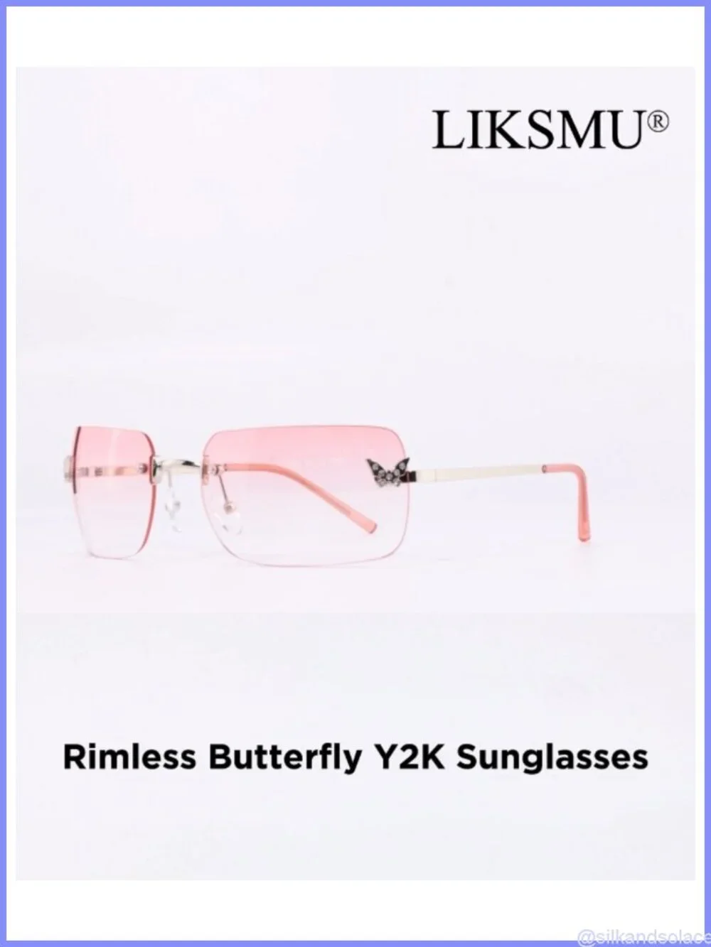 Y2K Rhinestone Butterfly Sunglasses UV400 Rimless Shield Festival